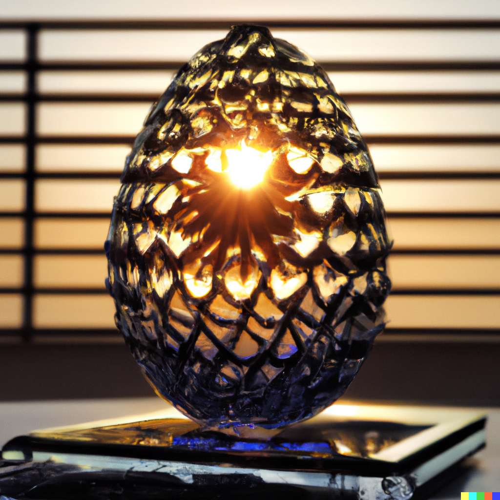 What are NFTs - HEXucation.com - A.i created a wireframe egg in a faberge style with a rising sun behind it, that inspires me to get involved in nfts 